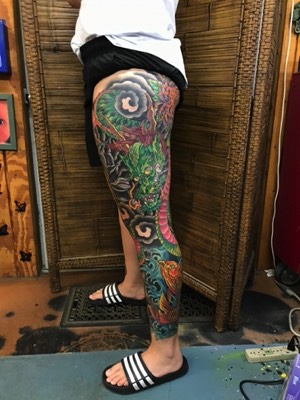  Japanese leg sleeve tattoo by Brandon Notch 